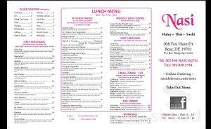 Menu (ask for vegan options, there’s a lot)  at Nasi Malay Thai Sushi in Bear