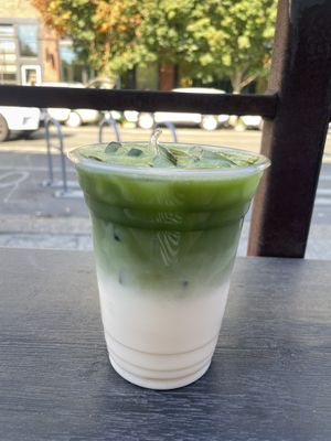 Matcha soy latte  at Overcast Coffee Bar in Seattle