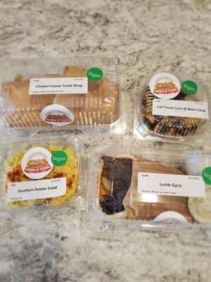 Wrap, gyro, corn and bean salad, potato salad at Garden of Feeding  in West Melbourne