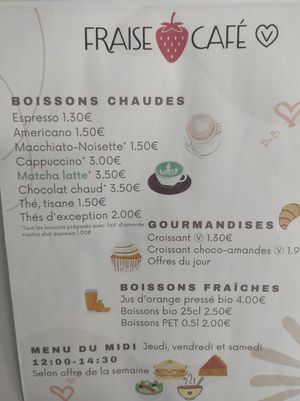 Menu in English. at Fraise Café in Menton
