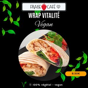 Wrap with pea protein chkn, veggies and tahini sauce at Fraise Café in Menton
