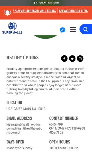 store information  at Healthy Options - SM City Clark in Angeles
