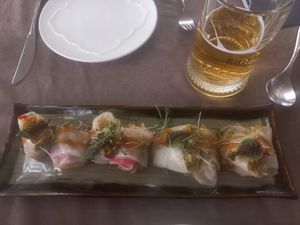 Mango rice paper rolls at Cafe 1991 in Tashkent