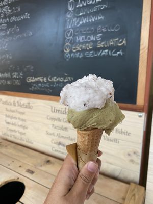 Cocco e pistacchio, cono vegan   at La Corona Gelateria Naturale in Rome