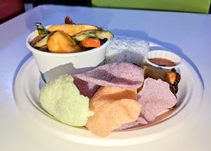 Sweet & sour tofu lunch special with spring rolls at Mango Thai Cafe in Sheffield