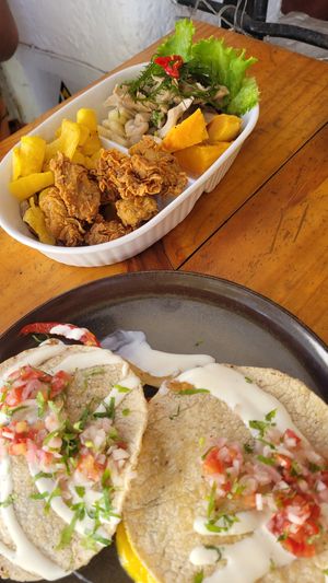 ceviche with mushrooms and quesadillas with vegan cheese at Asianica Street Food - temporarily closed in Lima