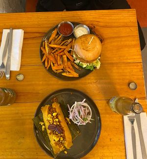 Chicken burger and tamal   at Asianica Street Food - temporarily closed in Lima