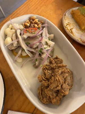 Mushroom ceviche with white corn, crispy corn, mushroom crackling and pickled veg   at Asianica Street Food - temporarily closed in Lima