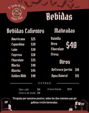 Menu as of Oct 2022  at El Jardin de Lilith in Mexico City