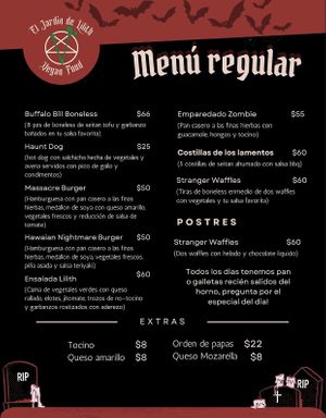 Menu as of Oct 2022  at El Jardin de Lilith in Mexico City