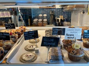 A whole bakery display tray dedicated to vegan options daily!  at Ren Bakery & Espresso Bar in Tucson