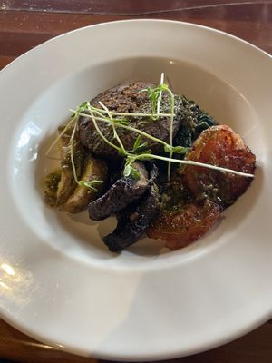 Vegan breakfast: Black bean hash, potatoes, tomatoes, spinach and mushrooms   at Eat Cafe & Bar in Fairlie