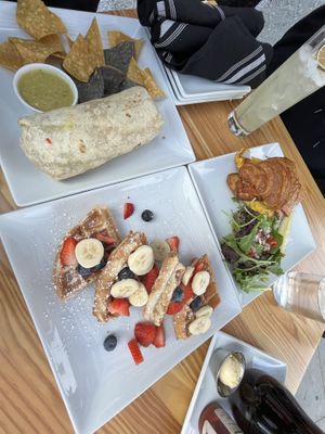 Hangover burrito, croissant sandwich, waffle  at Junkyard Dog in Los Angeles