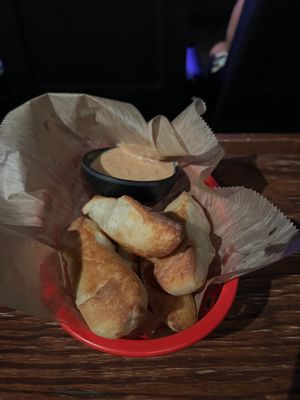 Knick Knack Sticks (breadsticks) with Vegan Queso at Sun-Ray Cinema in Jacksonville