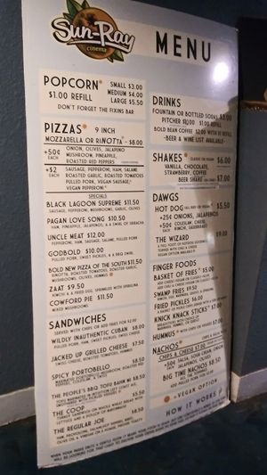 Giant menu at Sun-Ray Cinema in Jacksonville