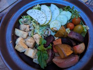 Roasted-vegetable bowl on salad at The Fringe in Battambang
