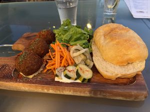 The falafel plate is more like a sandwich you make yourself, but really delicious   at Diego By The River in Fujisawa