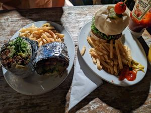 Burrito and burger at Diego By The River in Fujisawa