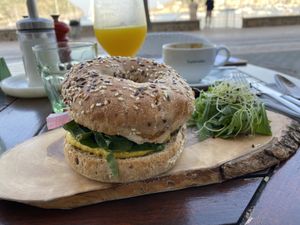Bagel with hummus and tofu  at Hotel Esplendido in Mallorca