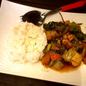 Basil leaf dish at Vegan Vegetarian Food Stall in Luang Prabang