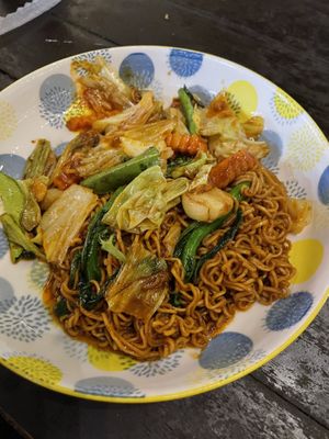 Spicy stir fried noodle  at Vegan Vegetarian Food Stall in Luang Prabang