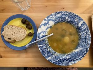 Todays soup: leek.  at Cinco Cozinha Portuguesa e Vegetariana in Lisbon