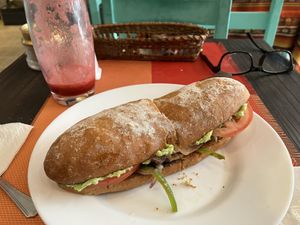 Tasty veggie sandwich sin queso. at Panaderia Taita in Cuenca