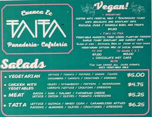 Menu 1 of 4, April 2023 at Panaderia Taita in Cuenca