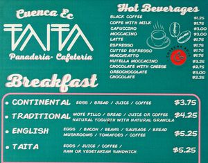 Menu 3 of 4, April 2023 at Panaderia Taita in Cuenca