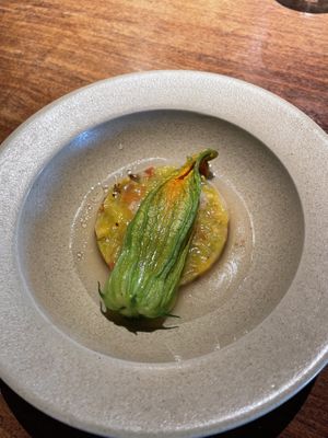 Courgette flower and tomato   at Choux in Amsterdam