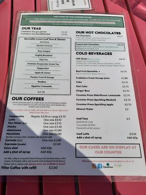 Menu at The Corner House Cafe in Grassington
