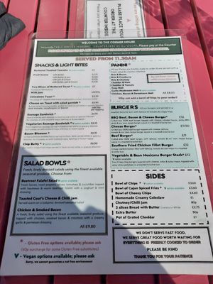 Menu at The Corner House Cafe in Grassington