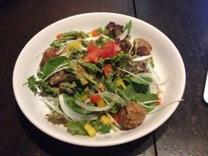 Basil-flavored rice with assortment of fresh vegetables at Matsuontoko Cafe in Kyoto