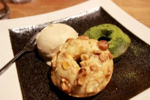 maple and matcha donuts at Matsuontoko Cafe in Kyoto