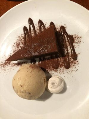 Chocolate cake with rum raisin ice cream!  at Matsuontoko Cafe in Kyoto