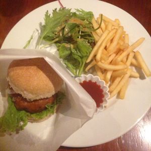 teriyaki burger  at Matsuontoko Cafe in Kyoto