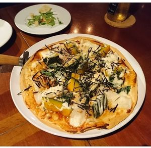 Pizza with pumpkin and Nori  at Matsuontoko Cafe in Kyoto