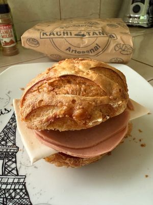 Artisanal rolls from Kachi Tanya (filled with vegan ham, vegan butter & vegan cheese from supermarket up the road called Foods & Healthy Market.  at Kachi Tanta - Galápagos in Puerto Baquerizo Moreno