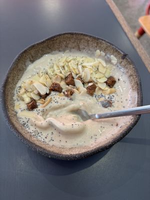 Peannut butter bowl with oat milk  at Coffee Manifesto Yel Değirmeni in Istanbul
