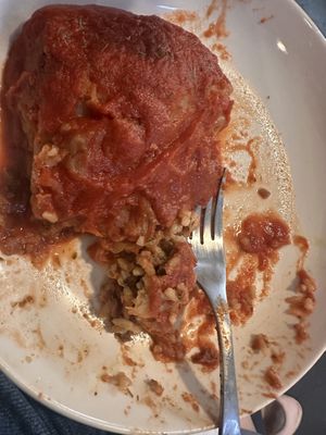 Vegan cabbage roll. I ate one. Great dinner for the first night and of our honeymoon on a rainy evening    at Prince of Pierogi in Ephraim