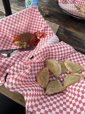 Mushroom and sauerkraut pierogi + vegan cabbage rolll  at Prince of Pierogi in Ephraim