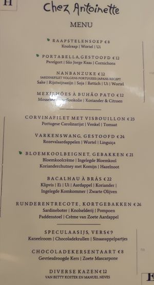 menu at Chez Antoinette in Deventer