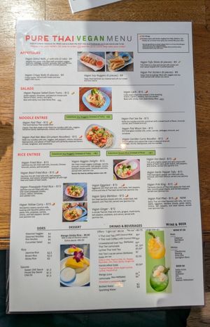 Vegan menu at Pure Thai Cafe in Vancouver