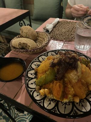 Vegan Couscous  at Cafe Babouche in Marrakech