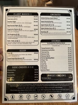 Plant Based Menu  at Simpang Asia in Venice