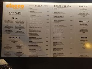 Menu in October 2023 at CIACCO in Protaras
