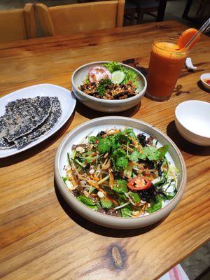 The food was really nice. I had 2 carrot juices, one to take away. at Hoan Hỉ Vegan in Qui Nhon