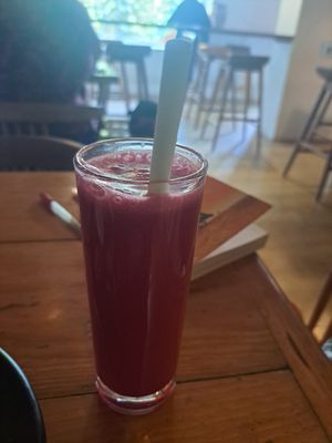 Apple, beetroot and carrot juice at Perch Wine & Coffee Bar in New Delhi