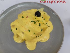 Menu of the day / Starter / Papa Huancaína at Los Andenes Vegan - Puerta de Toledo in Madrid