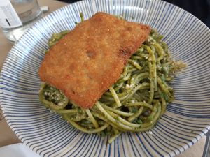 Main / Tallarines al pesto con milanesa at Los Andenes Vegan - Puerta de Toledo in Madrid